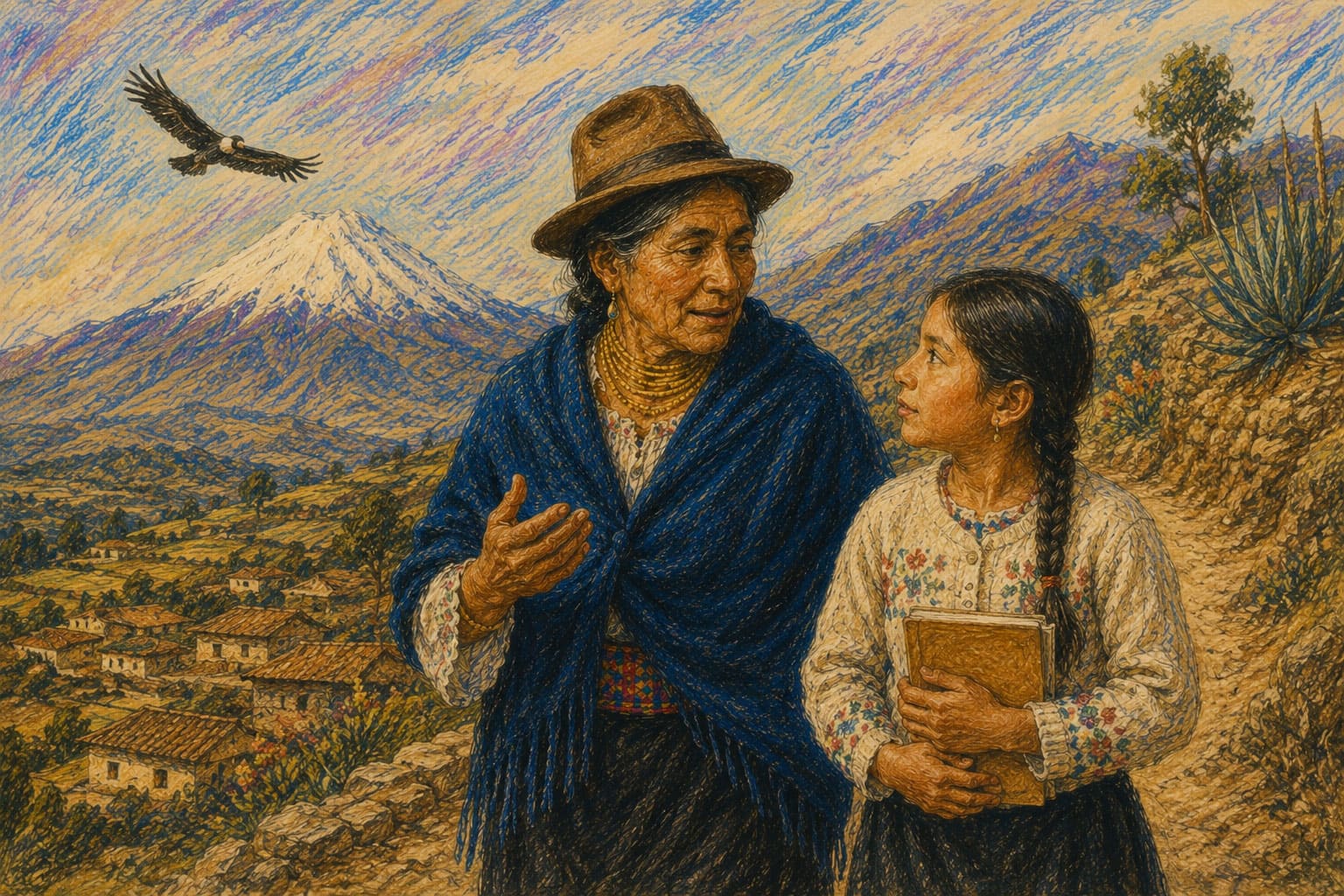 Niños andinos en un campo