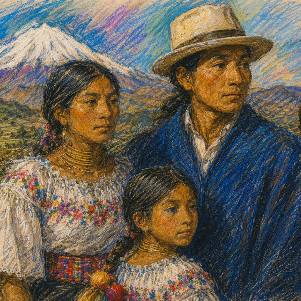 Niños andinos en un campo